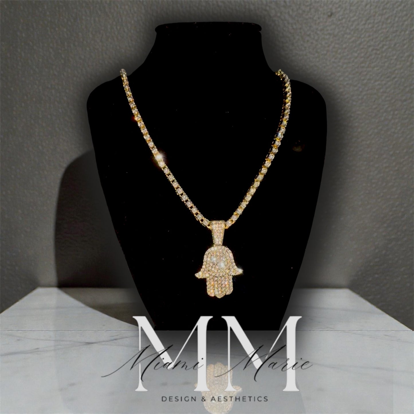Hamsa Hand Pendant & Tennis Chain