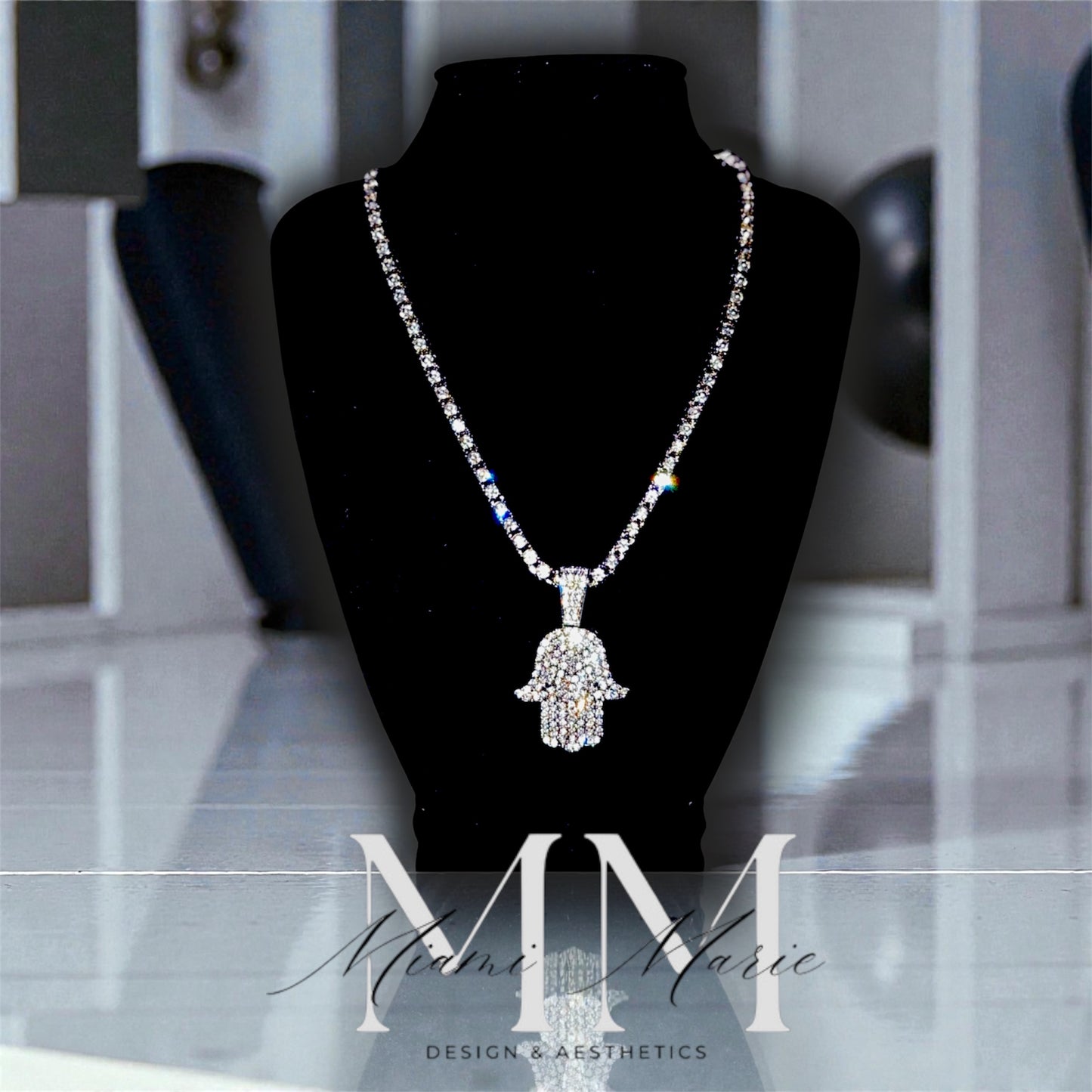 Hamsa Hand Pendant & Tennis Chain