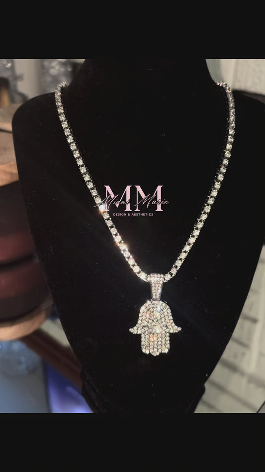 Hamsa Hand Pendant & Tennis Chain